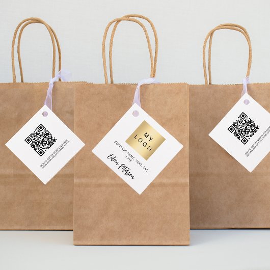 Witte naam bedrijf logo QR code hang label