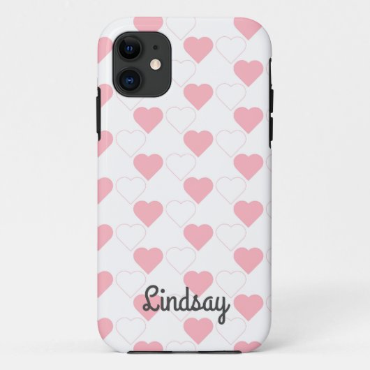 Witte  naam Cute Pink Heart Patroon Case-Mate iPhone Case (Achterkant)