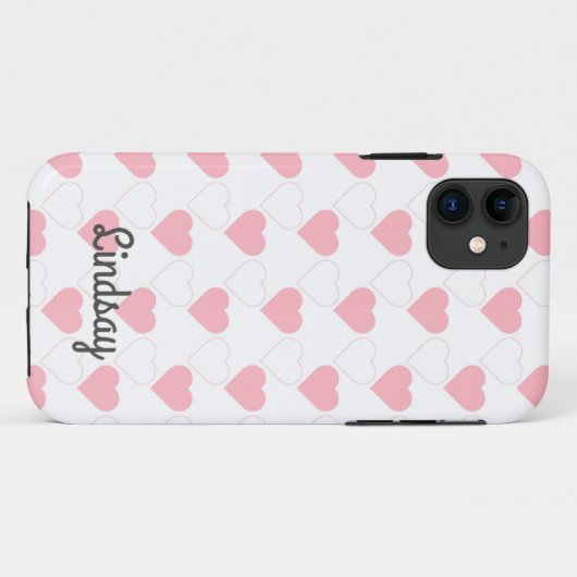 Witte naam Cute Pink Heart Patroon Case-Mate iPhone Case (Achterkant (horizontaal))