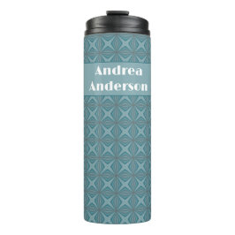 Witte naam op Geometrisch retro Blauwgroen groen p Thermosbeker