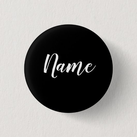 Witte naam op zwarte achtergrond ronde button 3,2 cm (Voorkant)