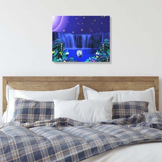 Witte nacht Tijger Tropische waterval Canvas Print (Insitu (Slaapkamer))