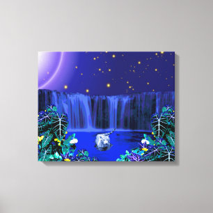 Witte nacht Tijger Tropische waterval Canvas Print