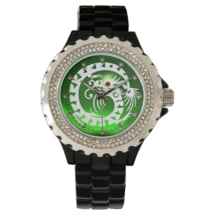 WITTE NAKE DRAGON IN EMERALD GROEN rood Pareltjes Horloge
