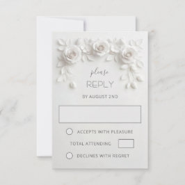Witte namaak papieren gesneden rozen bruiloft RSVP kaartje