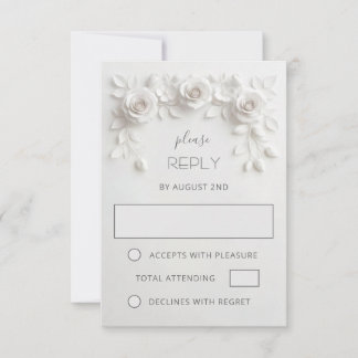 Witte namaak papieren gesneden rozen bruiloft RSVP kaartje
