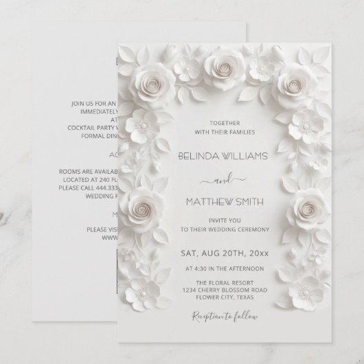 Witte namaak reliëf rozen frame alles-in-één kaart (Voorkant / Achterkant)