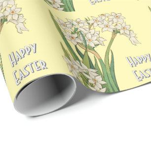 Witte narcis bloemen in vintage stijl cadeaupapier