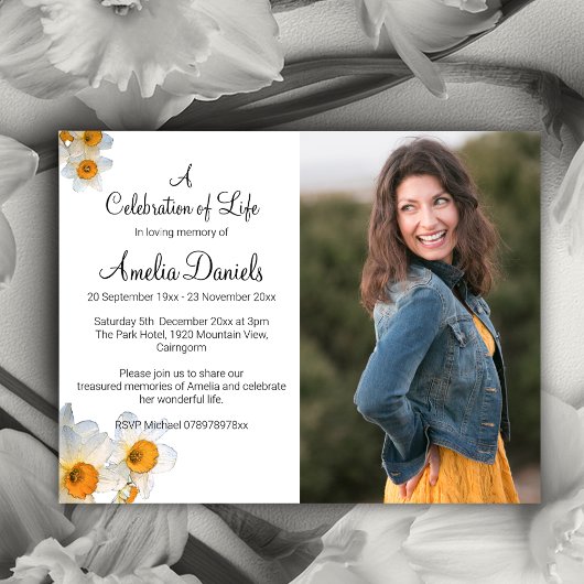 Witte narcis foto in liefdevolle herinnering Kaart