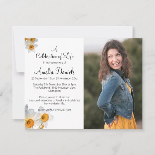 Witte narcis foto in liefdevolle herinnering Kaart (Voorkant)