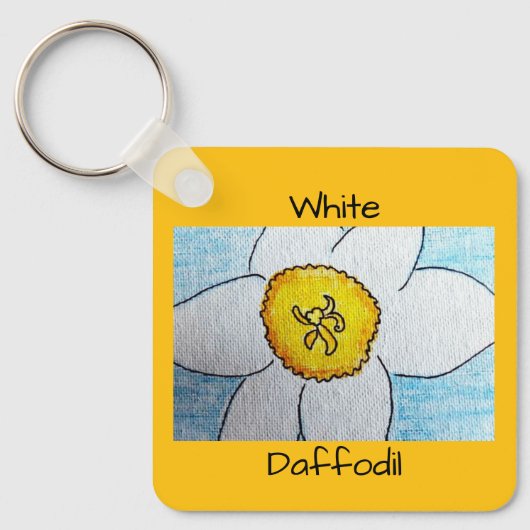 Witte narcis geel oranje sleutelhanger (Voorkant)