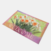 Witte narcis met koraal Bloemen Welkom Deurmat (Schuin)