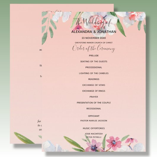 Witte Narcis op Abrikozen Roze Huwelijksprogramma Programmakaart