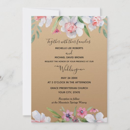 Witte Narcis op Champagner Bloemen Bruiloft Kaart (Voorkant)