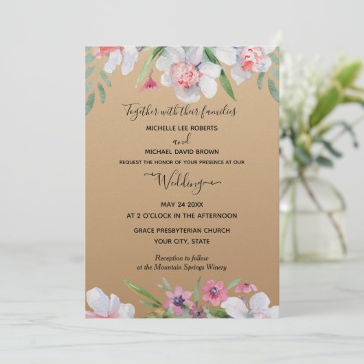 Witte Narcis op Champagner Bloemen Bruiloft Kaart (Staand voorkant)