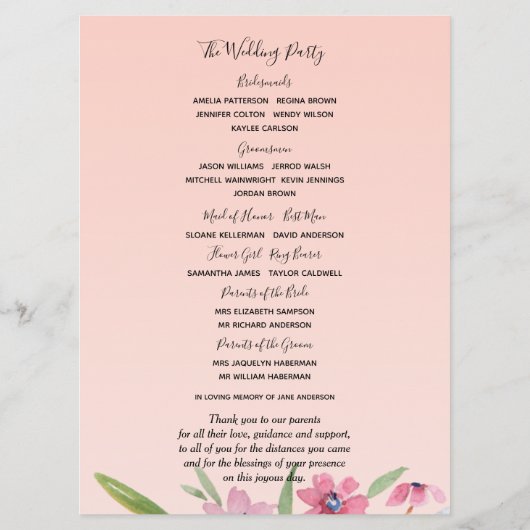 Witte Narcissus op Abrikoos Roze Bruiloft Programm Programmakaart (Achterkant)