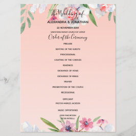 Witte Narcissus op Abrikoos Roze Bruiloft Programm Programmakaart