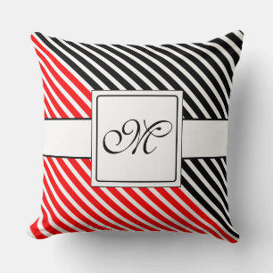 Witte Narrow Stripes + uw achterkleur en monogram Kussen