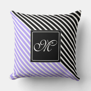 Witte Narrow Stripes + uw achterkleur en monogram Kussen