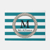 Witte Nautical Rope-witte strepen, gepersonaliseer Deurmat (Voorkant)