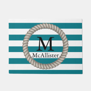 Witte Nautical Rope-witte strepen, gepersonaliseer Deurmat