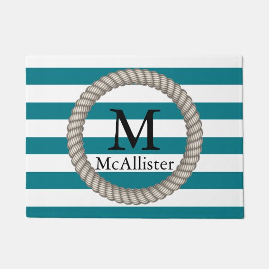 Witte Nautical Rope-witte strepen, gepersonaliseer Deurmat (Voorkant)