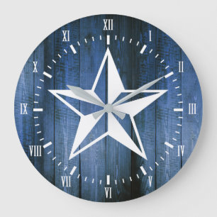 Witte Nautical Star Blue Wooden Planten Grote Klok