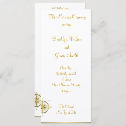 Witte Nautilus Huwelijksceremonie Programma's Kaar (Voorkant / Achterkant)