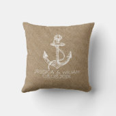 Witte nautische anker beige linnen print kussen (Achterkant)