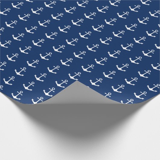 witte nautische ankers op de blauwe achtergrond va cadeaupapier (Hoek)
