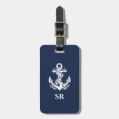 Witte nautische boot anker op Navy Blue Bagagelabel (Voorkant verticaal)