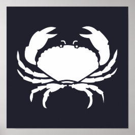 witte nautische CRAB-silhouet op blauw van de mari Poster