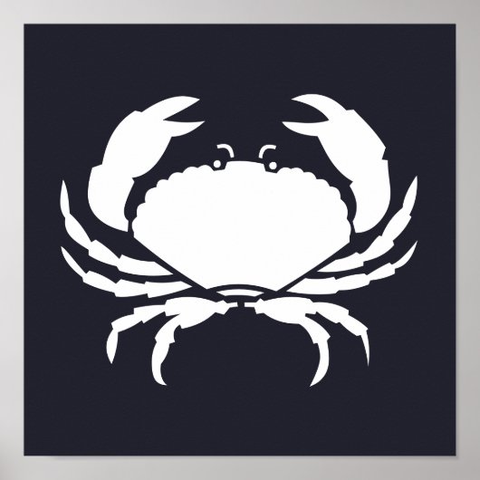 witte nautische CRAB-silhouet op blauw van de mari Poster (Voorkant)