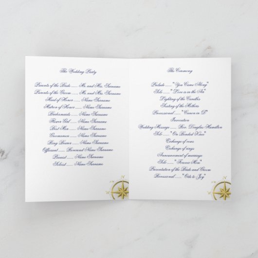 Witte nautische huwelijksceremonieprogramma's programma (Binnen)