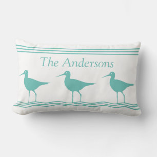 Witte Nautische Kussen Teal Blauwe Strandlopers