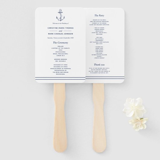 Witte Nautische Navy Anker Zee Side Bruiloft Handwaaier