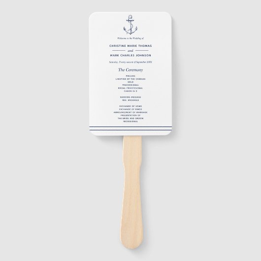 Witte Nautische Navy Anker Zee Side Bruiloft Handwaaier (Voorkant)