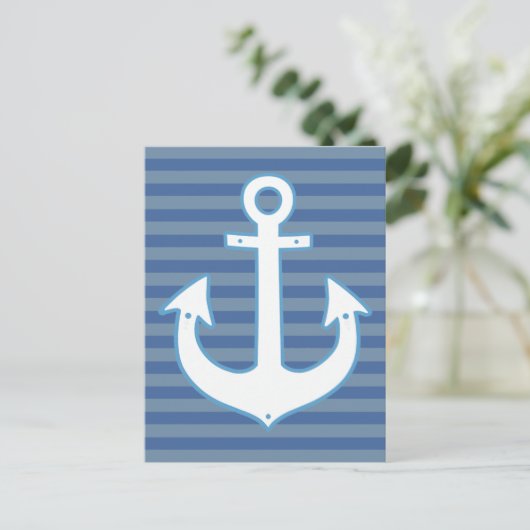 Witte nautische zeemansanker & strepen briefkaart (Staand voorkant)