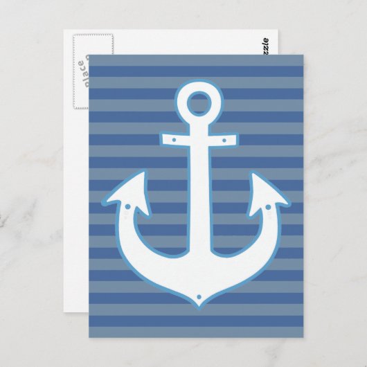 Witte nautische zeemansanker & strepen briefkaart (Voorkant / Achterkant)