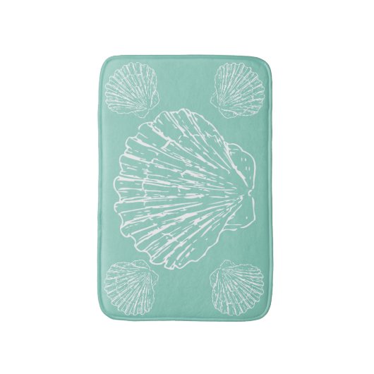 Witte nautische zeeschelp op zeeschuim groen badmat (Voorkant Verticaal)