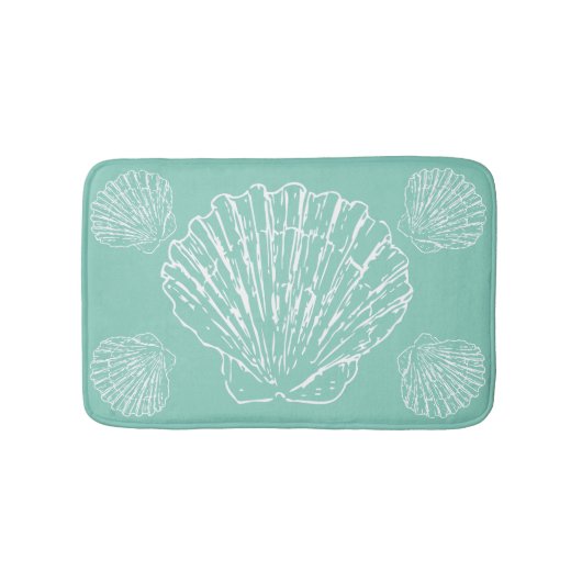 Witte nautische zeeschelp op zeeschuim groen badmat (Voorkant)