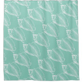 Witte nautische zeeschelp op zeeschuim groen douchegordijn (Voorkant)