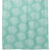 Witte nautische zeeschelp op zeeschuim groene douc douchegordijn (Voorkant)