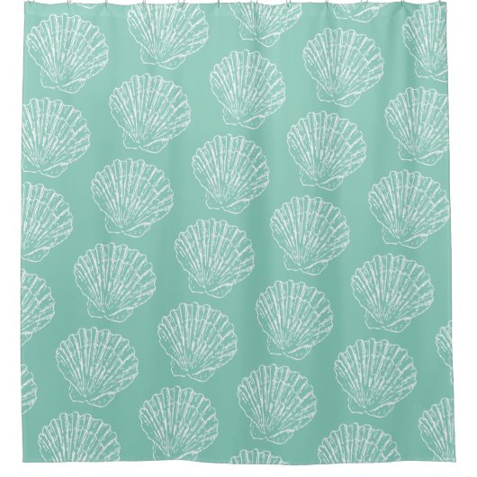 Witte nautische zeeschelp op zeeschuim groene douc douchegordijn (Voorkant)
