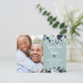 Witte Navy Blauwe Bloem Groene Trouw Save the Date Aankondigingskaart (Staand voorkant)