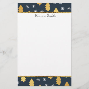Witte Navy Blauwe en Gouden Kerstboom Briefpapier