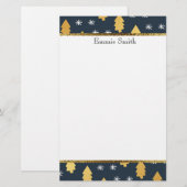 Witte Navy Blauwe en Gouden Kerstboom Briefpapier (Voorkant / Achterkant)