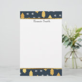 Witte Navy Blauwe en Gouden Kerstboom Briefpapier (Staand voorkant)