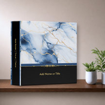 Witte Navy Blauwe en Gouden Marmer Custom Binder