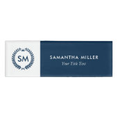 Witte & Navy Blauwe Kam Krans Aangepaste Monogram  Naambadge (Voorkant)